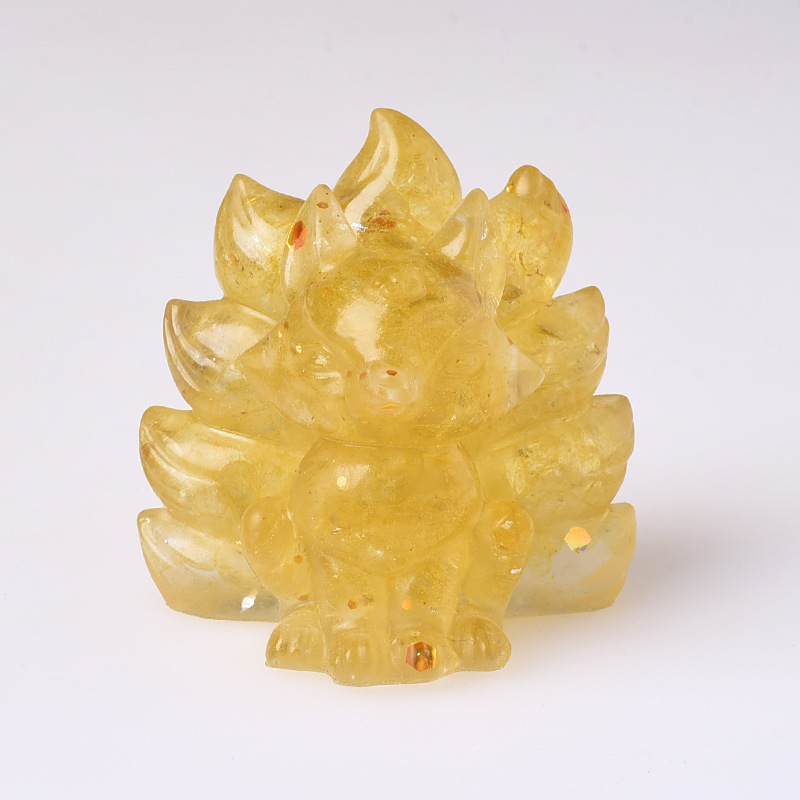 Picture of Natural Crystal Gravel Nine Tail Fox Doll Original Home Car Ornaments Living Room Bedside Gift Couple Gift