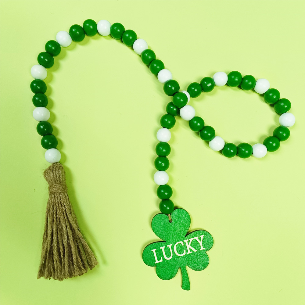 Picture of St Patrick's Day clover wooden beads tassel beads Irish Festival wooden beads pendant wooden tray ornaments