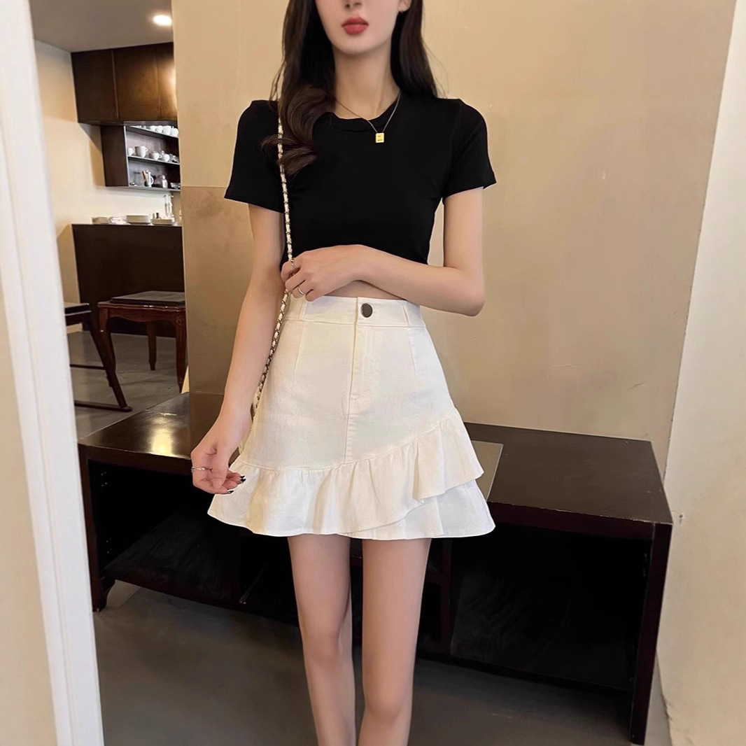 Ruffled skirts, women's slimming, small hot girls, short skirts, thin sweet summer hip-hugging skirts, versatile ones