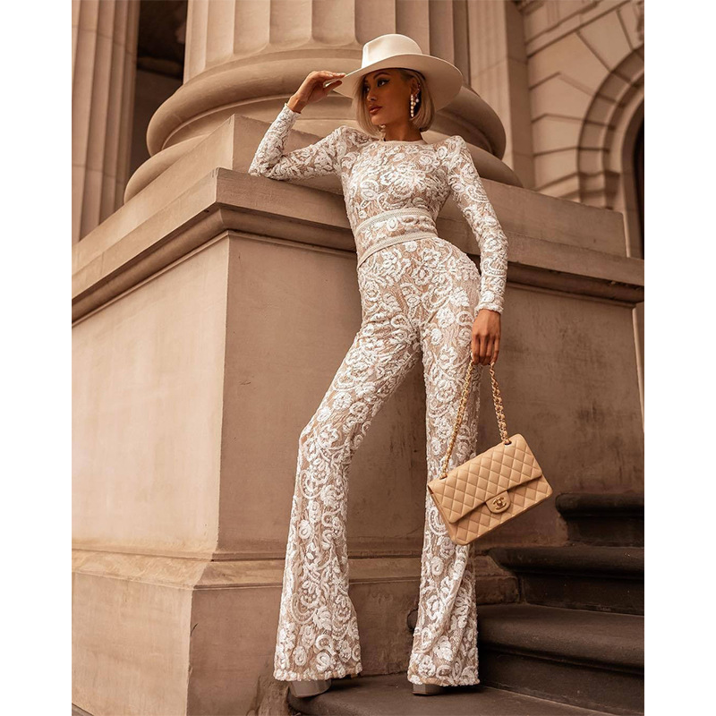 Paris Women's Jumpsuit Paris Catwalk Style Boutique Ladylike Jumpsuit Lace Retro Women
