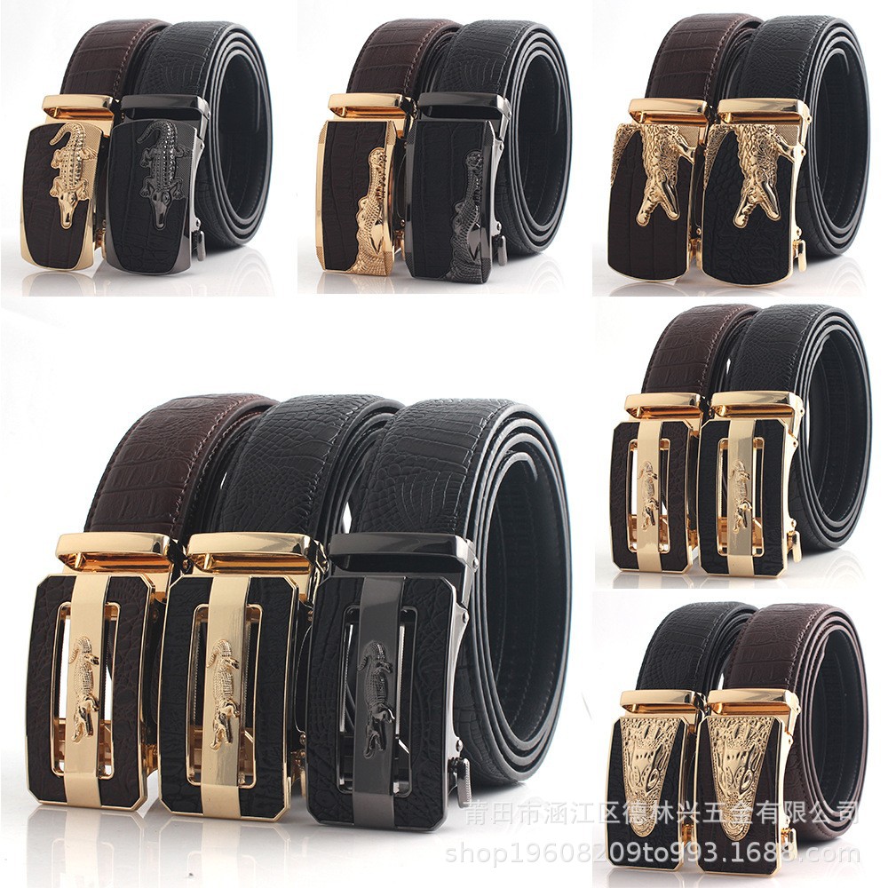Crocodile pattern men's belt business casual Joker automatic buckle belt high-end cow belt pants belt manufacturers wholesale