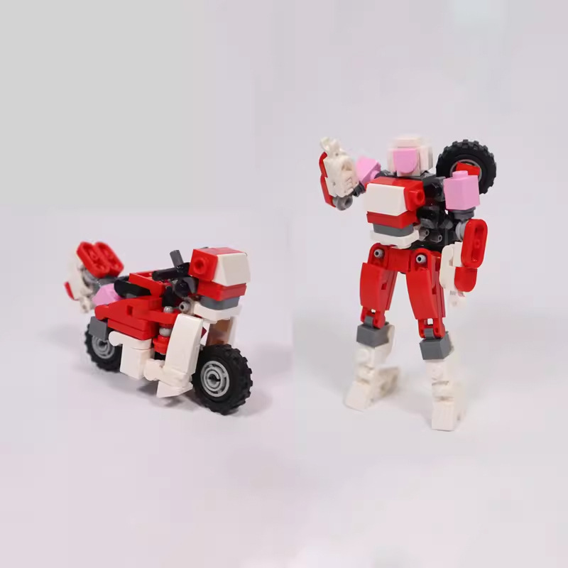 MOC domestic building blocks compatible with Lego deformation Mech motorcycle small Creative Assembly robot model gift