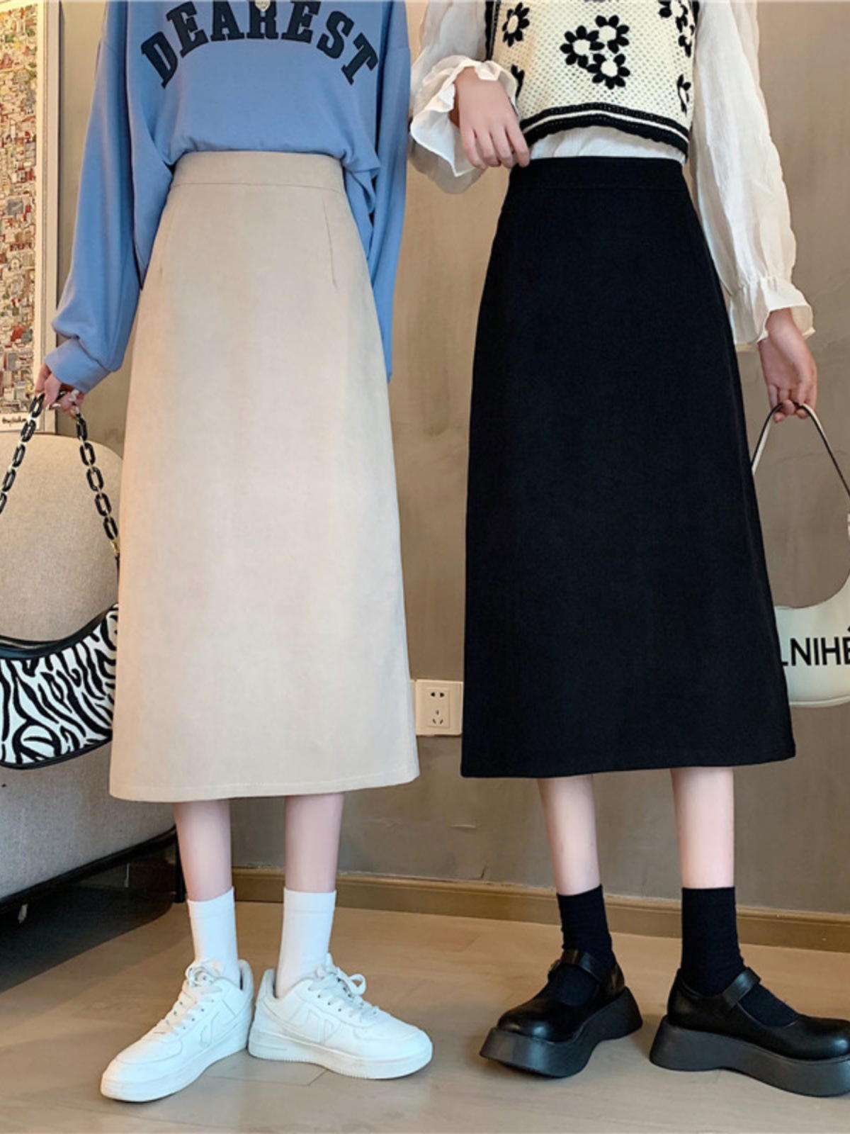 Black Skirt Women's 2024 Summer New High Waist French A- line Skirt Fashionable Slimming Light Mature Style Hip Skirt