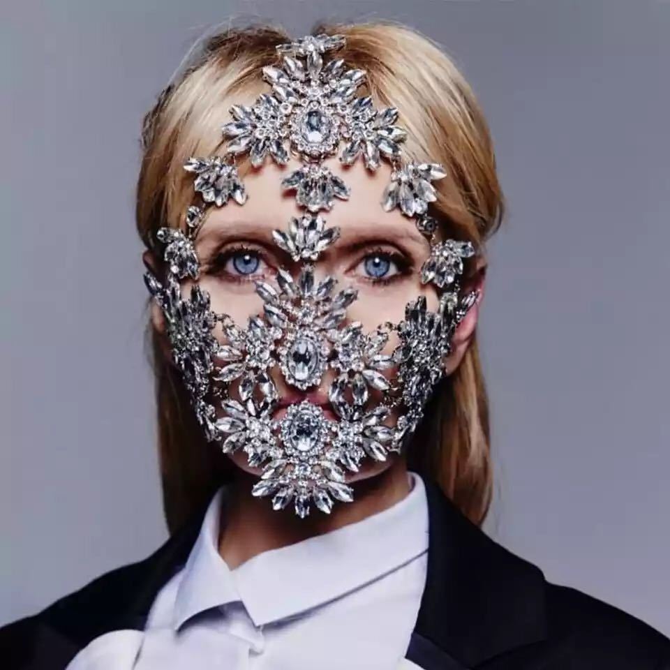European and American jewelry new creative diamond mask Halloween atmosphere party face decoration shiny rhinestone jewelry mask