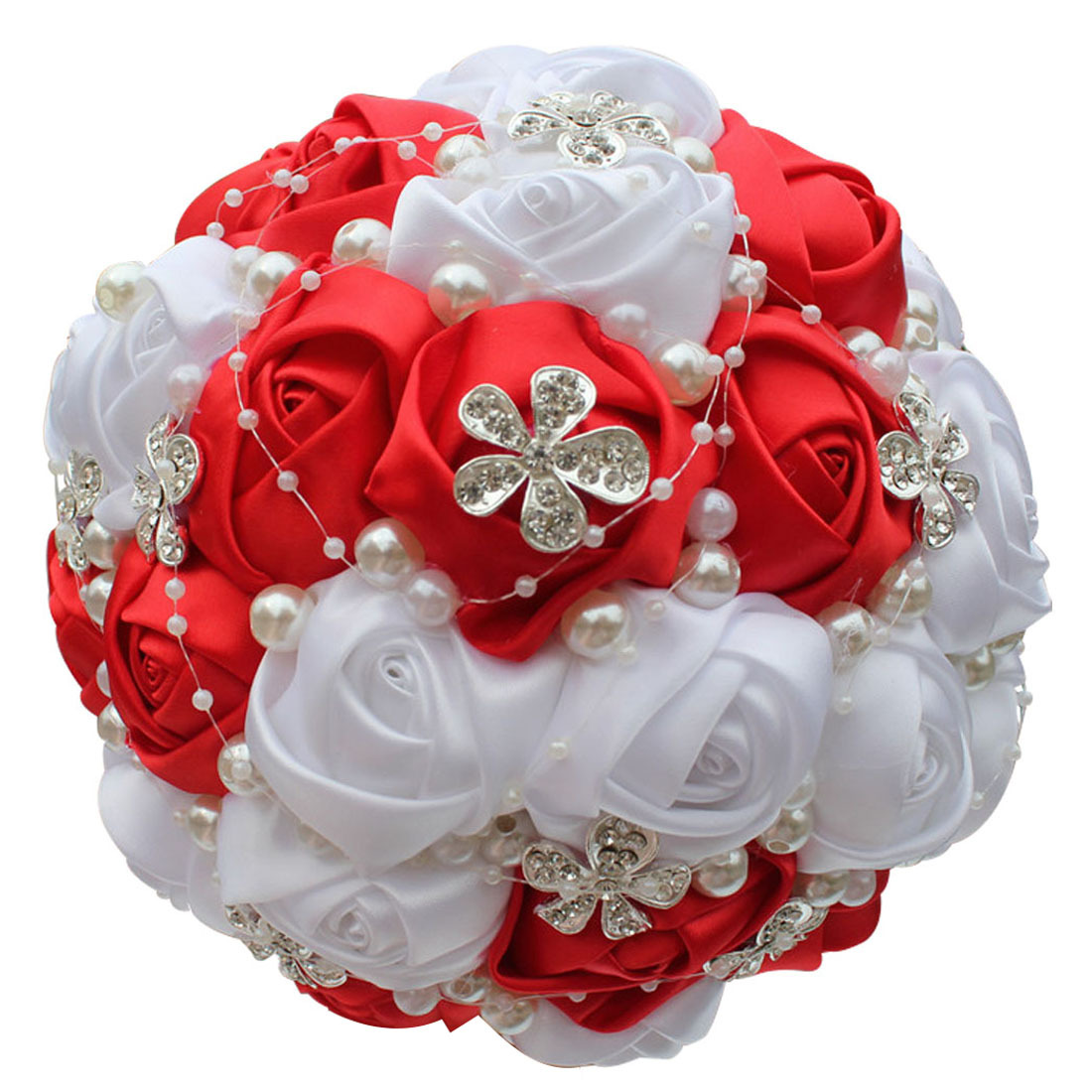 Picture of European and American Super Beautiful Ribbon Flower Wedding Supplies Bride's Hand-held Flower Five-flower Beaded Hand-held Flower Wedding Supplies Hand-held Flower