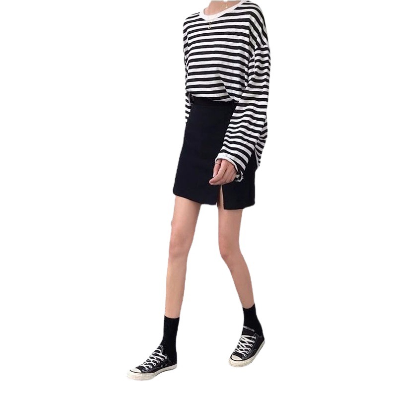 Small 145 high waist high-rise split black skirt women's all-match A- line skirt one-step skirt anti-exposure sheath skirt