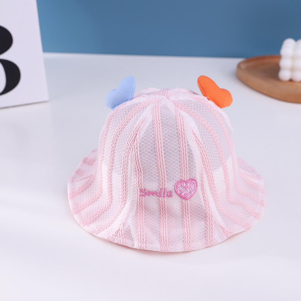 Picture of Striped Love Baby Mesh Hat Summer New Baby Hat Embroidered Baby Sun Hat 3-12 Months