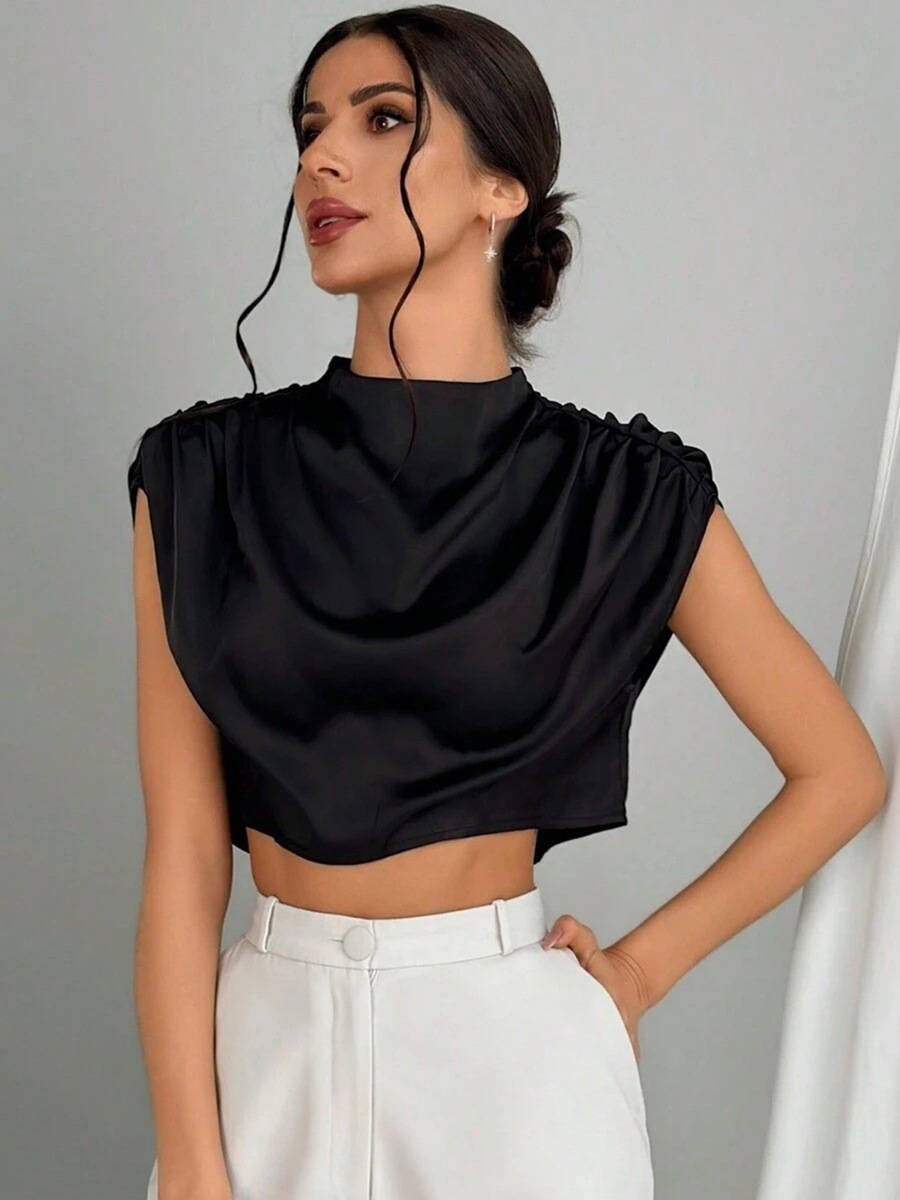 European and American Clothing Spring and Summer Pleated Satin Shirts, Independent Station Cross-Border Popular Satin Imitation Silk Short Shirts