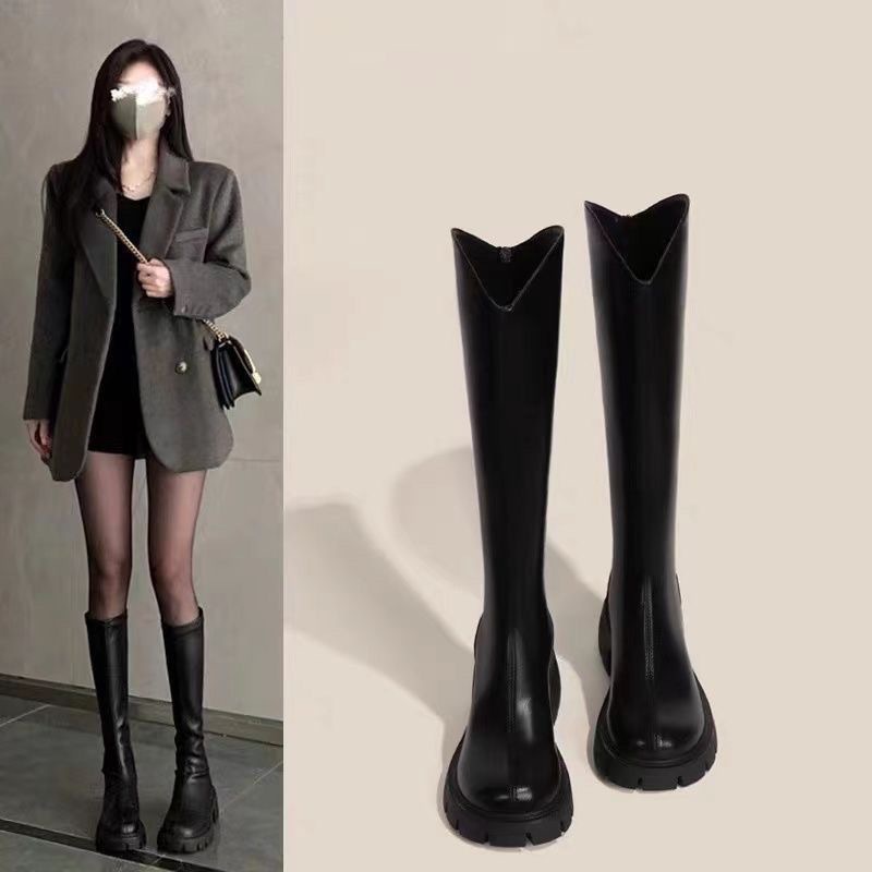 Elegant and Fashionable Fashion Boots 2025 Winter New Style Sweet and Versatile Riding Boots Round Toe Leg-Lengthening Non-Slip Boots