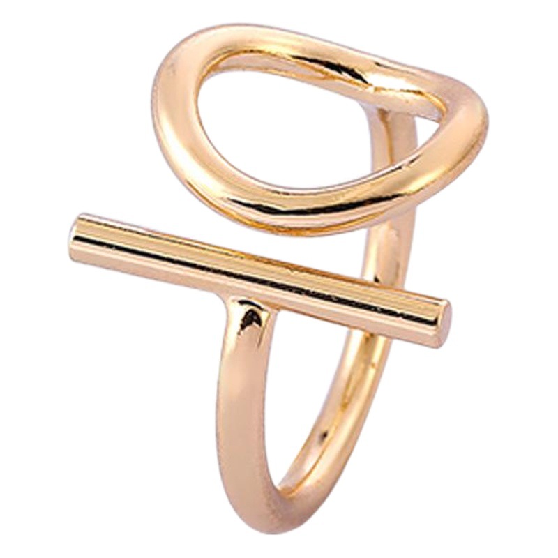 Japanese and Korean style simple personality vertical bar round geometric copper ring non-fading niche personality design couple