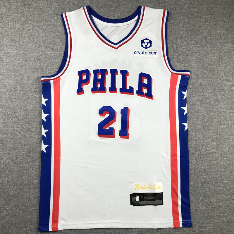 New 76ers No. 1 Harden Jersey 21 Embiid White Basketball Suit Embroidered EMBIID