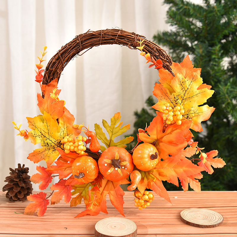 Hong Kong Love Halloween Dead Branch Pumpkin Garland Door Hanging Wholesale Christmas Autumn Maple Leaf Rattan Circle Window Decoration