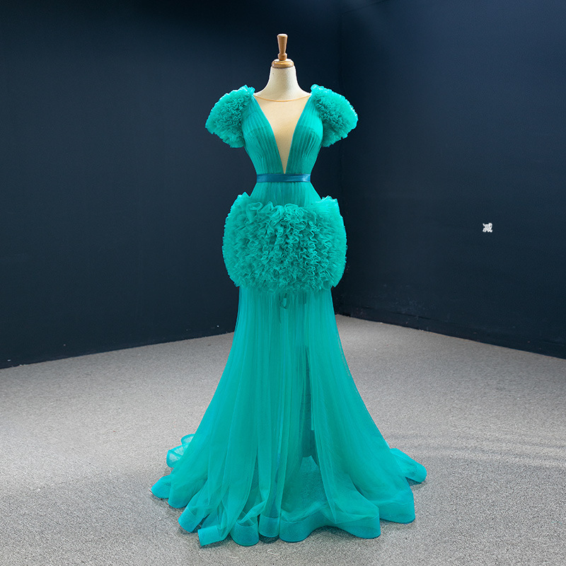 Mint Green deep V dress new sexy slimming vocal art exam solo characteristic costume European and American cross-border hot sale