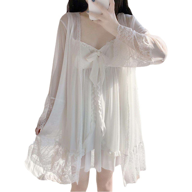 Sling Nightgown with Chest Pad Lace Nightgown Summer Pajamas Women's Home Wear Two-Piece Suit Outfit in stock Wholesale