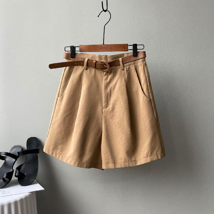 Picture of khaki Workwear Shorts Women's Summer Thin High Waist Slimming Loose Wide-leg Mid-length Pants Casual Suit Trendy Pants