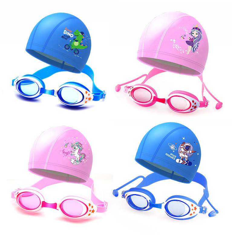 [Hot recommend] genuine goods HD children's cartoon swimming goggles swimming cap silicone waterproof anti-fog goggles with adjustable