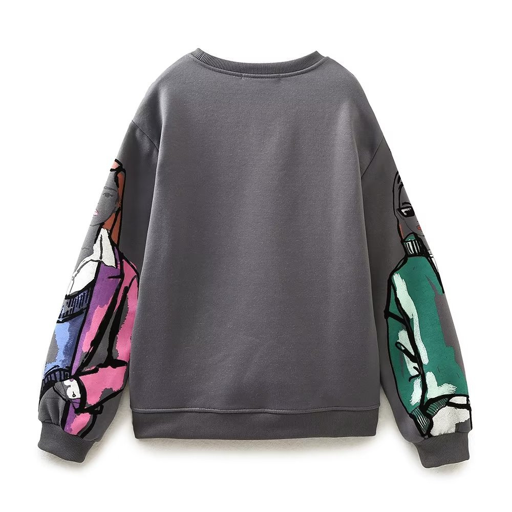 Picture of 2023 Autumn and Winter Women's Warm Fleece-Lined Hoodless Round Neck Loose Printed Sweatshirt with 3D Printing