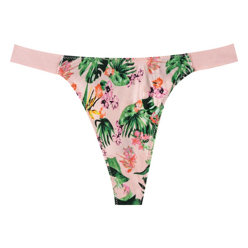 New Ice Silk Seamless Thong Women's Printed Low Waist Sexy T-Pants Hot Temptation Yoga Invisible Briefs for Women