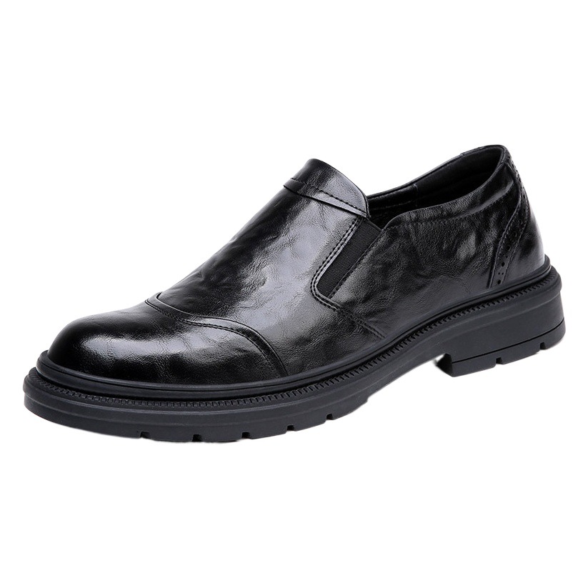 Autumn Leather Shoes for Men, Breathable Genuine Leather, Versatile Business Casual Shoes, Round Toe, Trendy Thick-Soled Slip-On Men's Shoes, Pure Leather