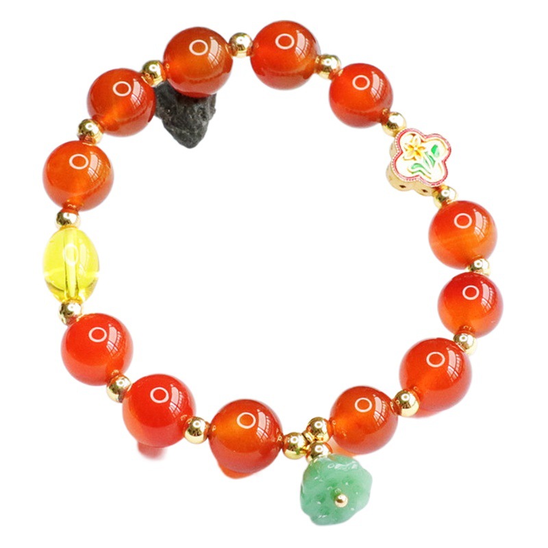 Jiyu natural red agate bracelet Lotus pear tassel chalcedony diy bracelet Caibao live generation MN2052402
