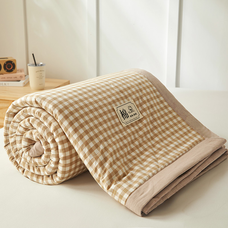 Picture of Yarn-Dyed Washed Cotton Summer Quilt, Class a Pure Cotton Air Conditioning Quilt Four-Piece Set, Washable and Machine Washable Thin Quilt, Ins Style