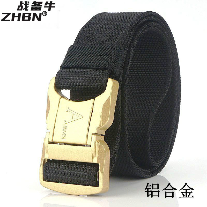 Cross-Border New Gold Awmn Men's Aluminum Alloy Buckle Belt Outdoor Tactical Belt Men's Nylon Belt