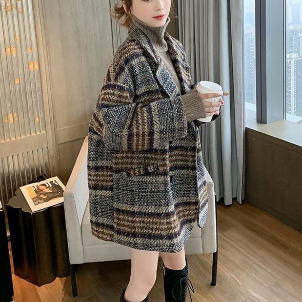 Picture of Plaid Woolen Suit Jacket Women's Mid-Length 2025 Autumn and Winter New Korean Style Small Tweed Quilted Outwear