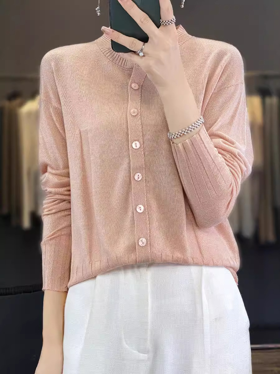 2024 Autumn and Winter New Knitted Cardigan Round Neck Loose All-match Hollow-out Flower Sweater Design Foreign Style Top