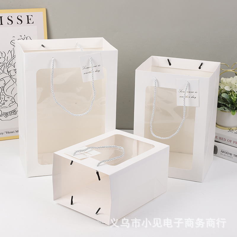 Gift Bag Valentine's Day Transparent Flower Tote Bag Wholesale Packaging Bag Thickened Paper Bag Large Gift Bag