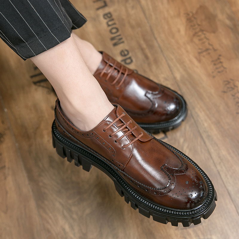 Korean-style thick-soled brogue men's shoes size 38-45 trendy big-head tooling shoes men's low-top brogue leather shoes