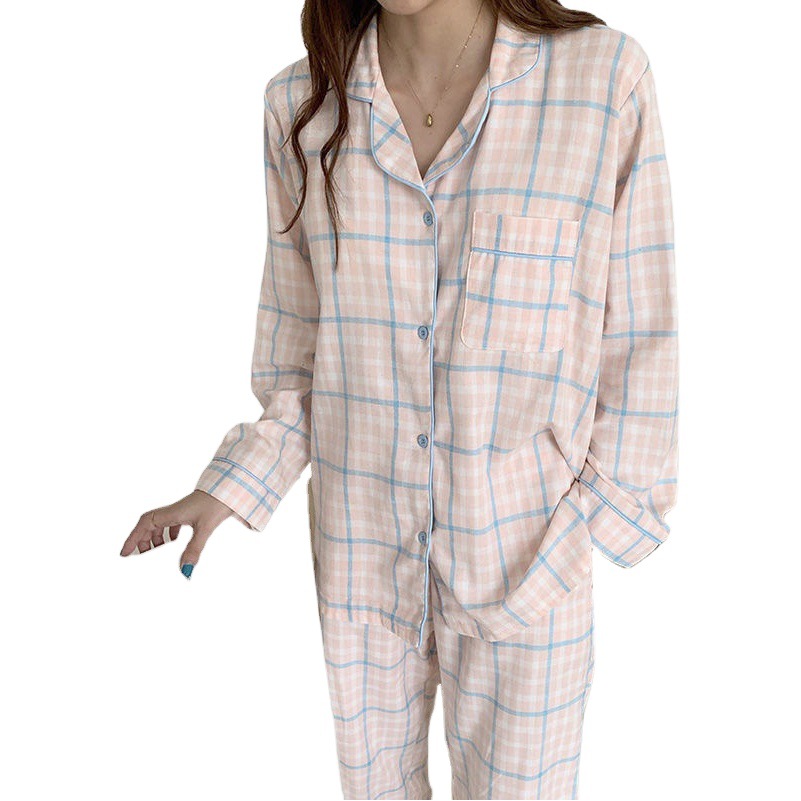 Factory wholesale new plaid pajamas women's Japanese Korean style cute long sleeve spring and autumn home wear outer wear two foreign trade
