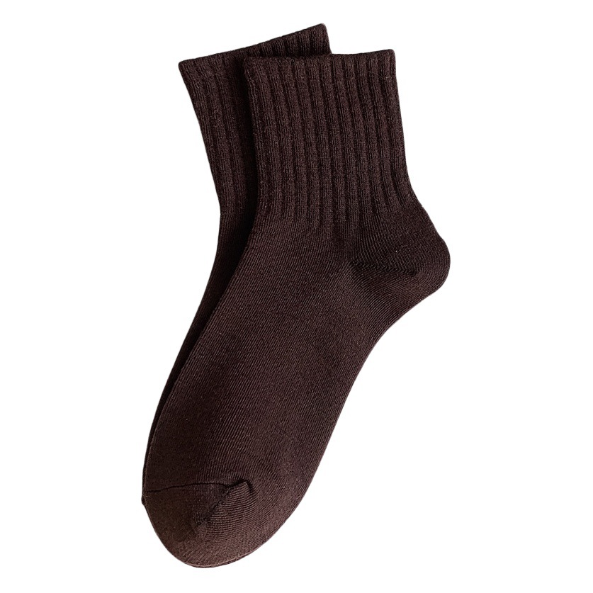 Socks women's autumn and winter mid-calf socks solid color pile socks ins trendy girl all-match socks Korean style sweat-absorbent sports socks