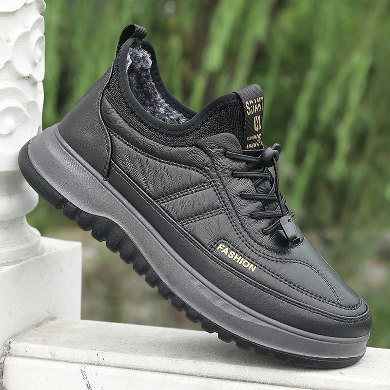 Cotton Shoes Men's Autumn and Winter Thick Sole Comfortable Lightweight Casual Shoes Outdoor Fashionable Leather fleece-lined Warm Men's Shoes
