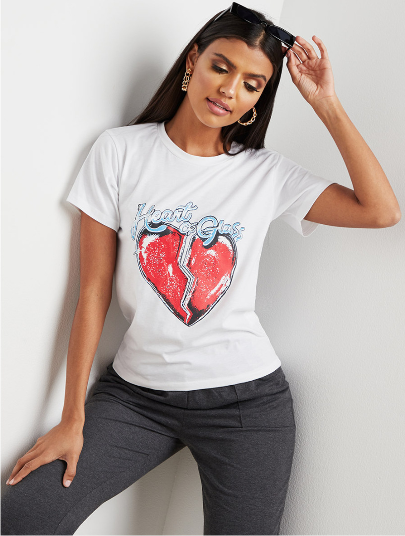 [Send on the same day] in stock short-sleeved printed heart supply cross-border T-shirt women's fashion top