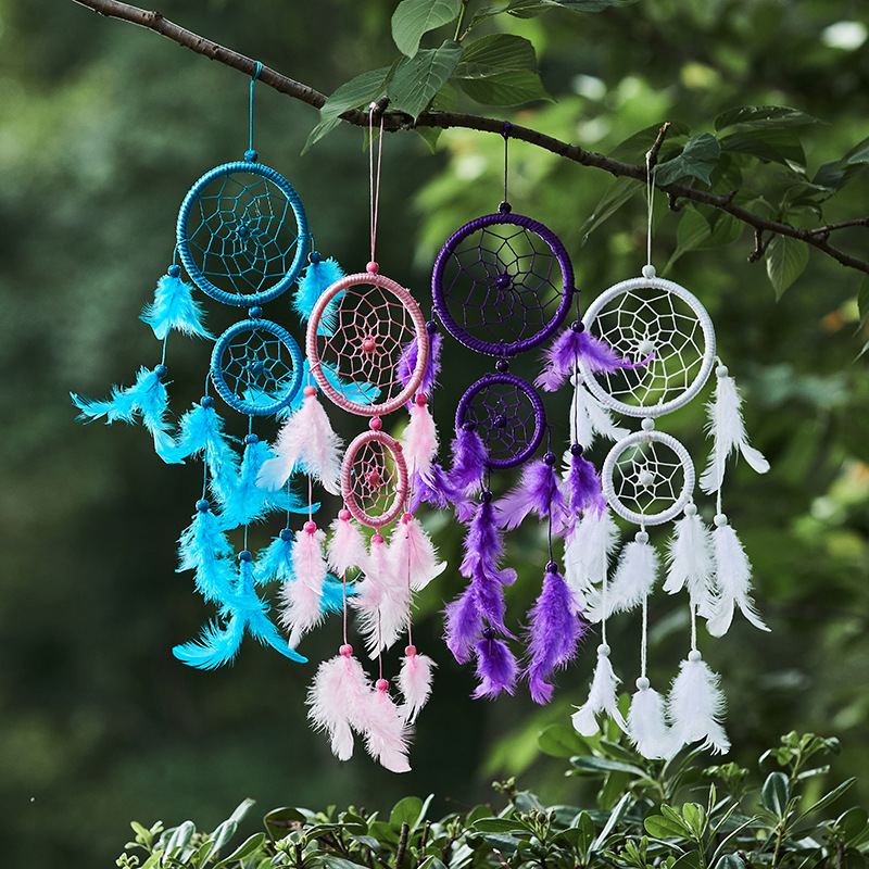 MS6080 New Double-ring Satin Line Maw Dreamcatcher Home Feather Crafts Wall-mounted Car Pendant