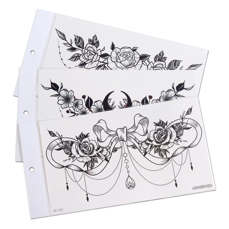 Picture of 2022 new cross-border supply waterproof tattoo stickers simple black and white flower sternum stickers personalized tattoo wholesale