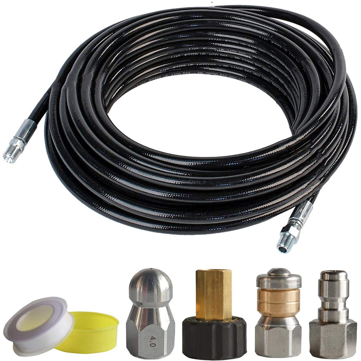 1.0/4inch 15m 4000PSI High Pressure Washer Drain Pipe Washing Kit Drain Cleaning Hose