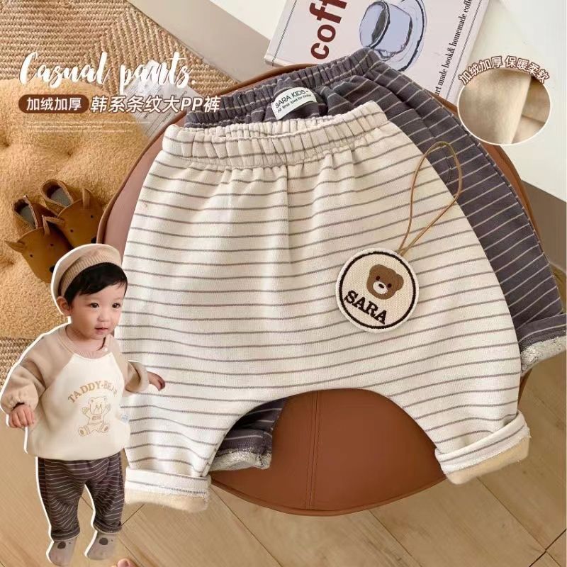 Picture of Baby's big pp pants winter clothing infant plus velvet harem pants children's winter thickened pants baby striped harem pants