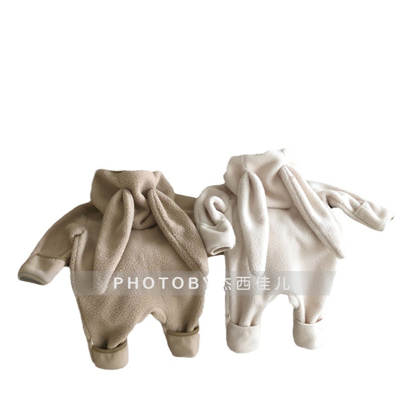 Picture of Ins Korean Style Baby Boys and Girls Winter Clothes New Style Jompsuit Cute Rabbit Ear Lamb Wool Hooded Climbing Clothes for Going Out