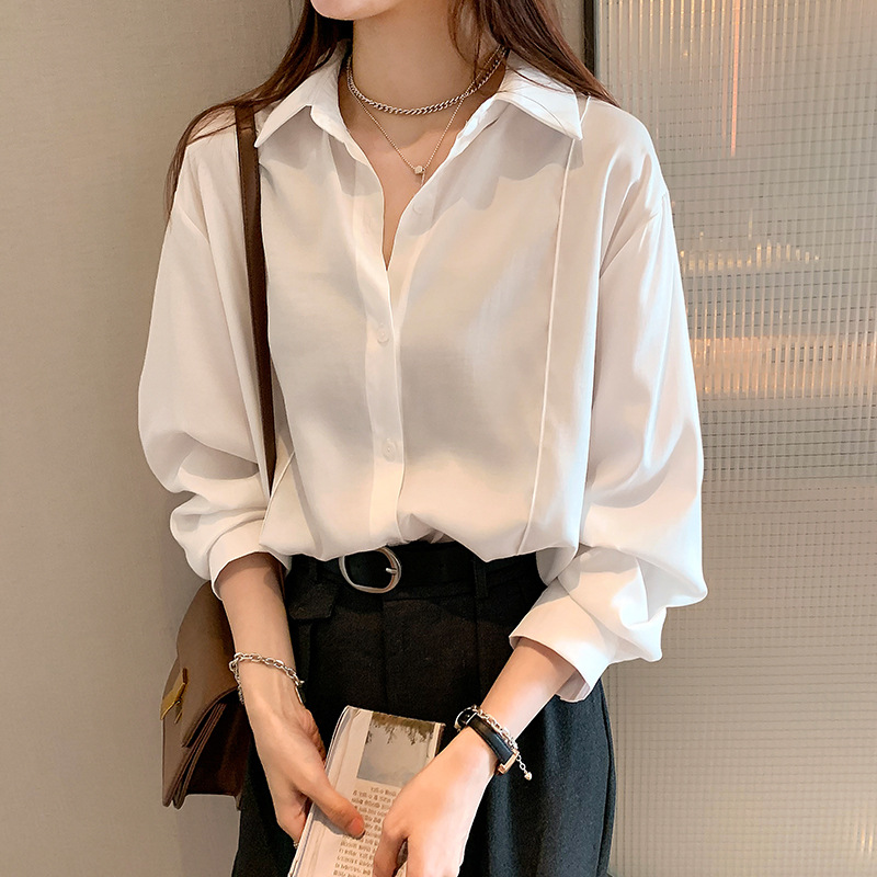 White Shirt Women's Spring and Autumn New All-match Design Sense Niche Top Light Mature Long-sleeved Base Stacked Shirt Jacket