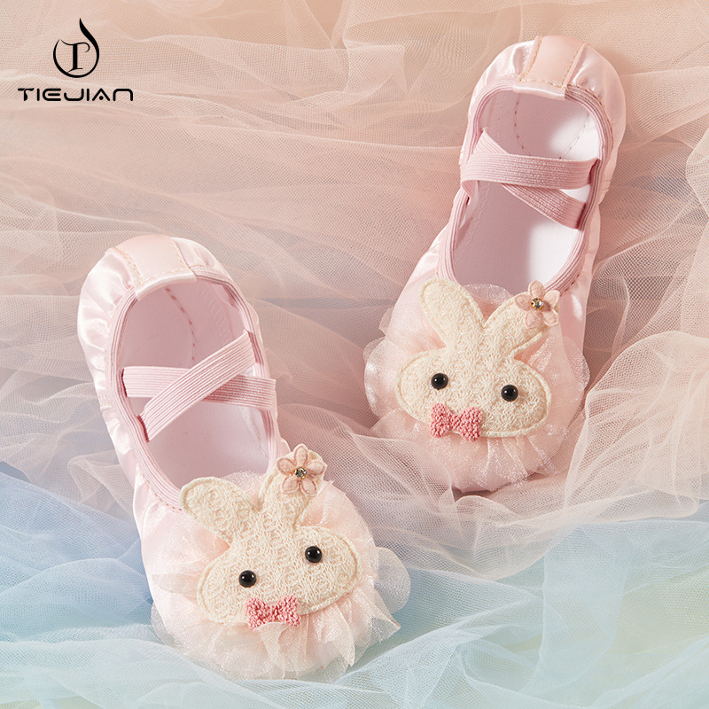 Children's Dance Shoes Women's Soft-soled Practice Satin Cat Claw Shoes Toddler's Chinese Dance Pink Ballet Stage Shoes