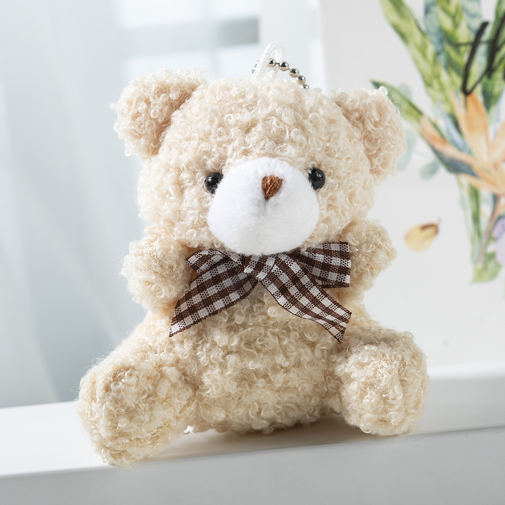 Picture of Cute cartoon mini bow tie bear short plush doll toy bag car keychain pendant doll wholesale