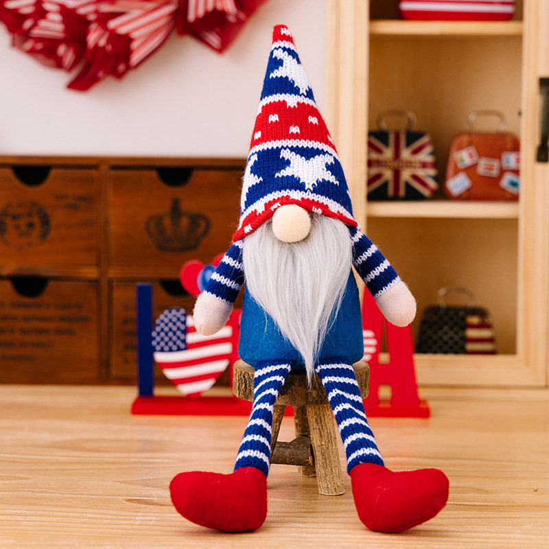 Picture of Haube New Independence Day Decoration American Holiday Gnome Ornaments Dwarf Knitted Hat Hanging Legs Rudolph Doll