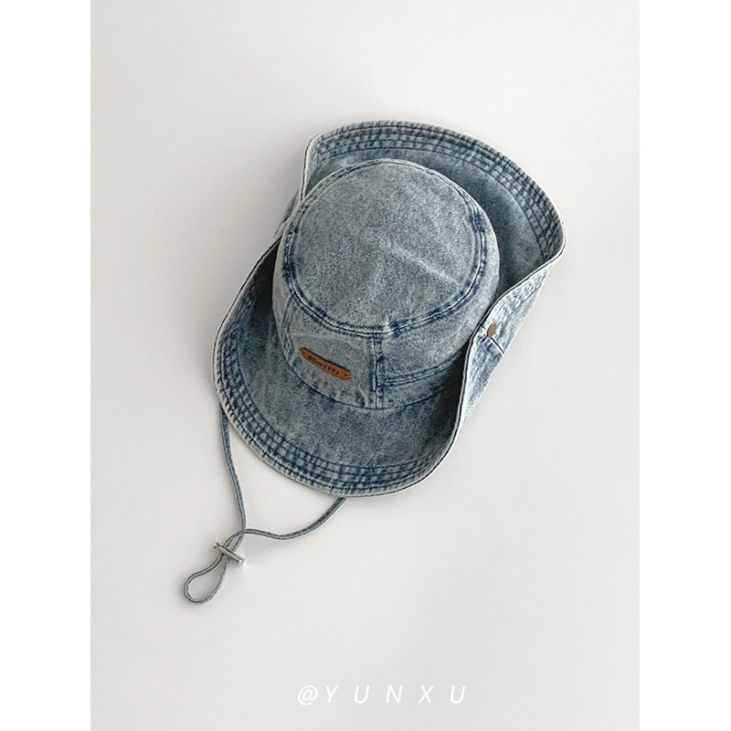 Picture of Yunxu/Japanese Style Versatile Fashionable Leather Label Retro Washed Denim Fisherman Hat for Women Outdoor Camping Style Mountaineering Hat for Men