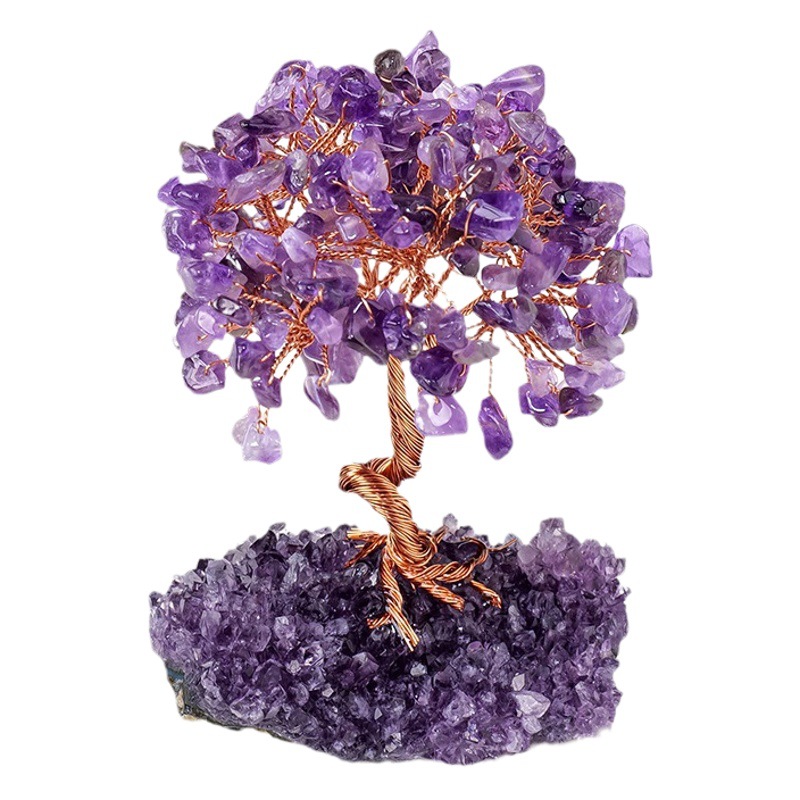 Picture of Natural Amethyst cluster fortune tree ornaments amethyst gravel Crystal raw stone tree home decoration crafts ornaments