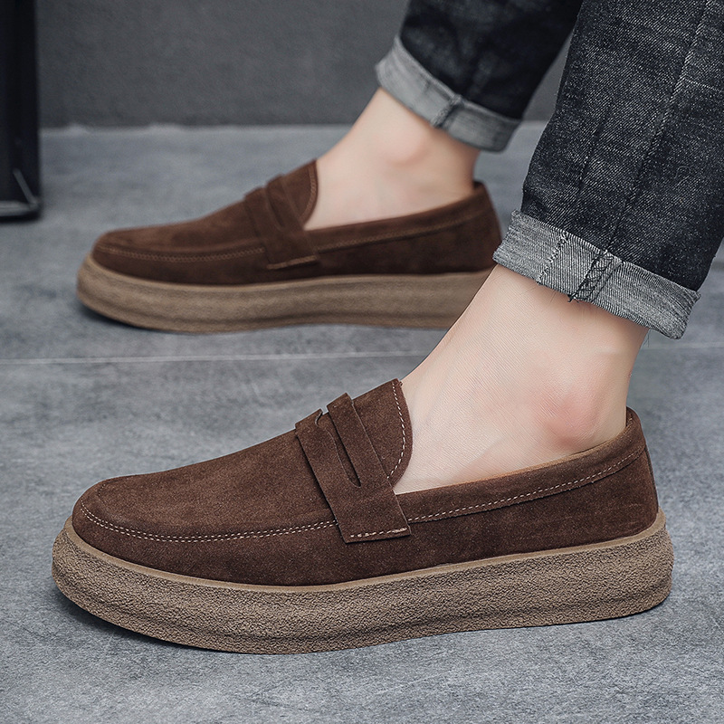 Slip-on Men's Shoes Summer 2024 New Black Frosted Leather Shoes Men's Lazy Driving Casual Bean Shoes with Soft Sole