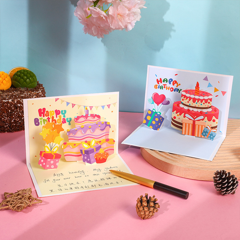 Picture of New ins three-dimensional birthday cake greeting card cute creative folding 3D blessing diy handmade gift blessing card