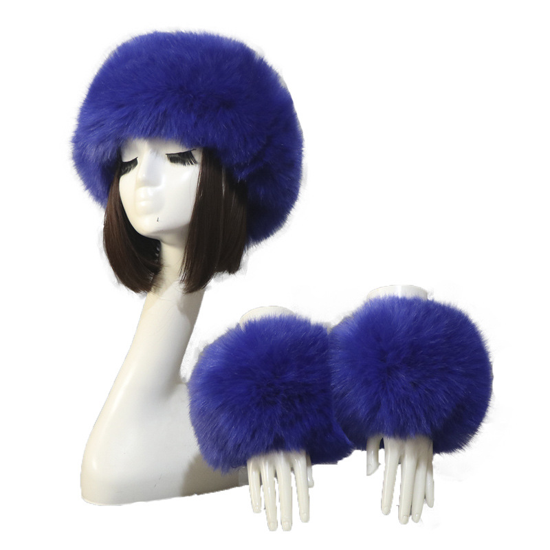Picture of Hat Cuff Set Autumn and Winter Warm Imitation Fur Empty Top Hat Imitation Fox Mao Mao Cuff Foreign Trade Beanie Hat for Women
