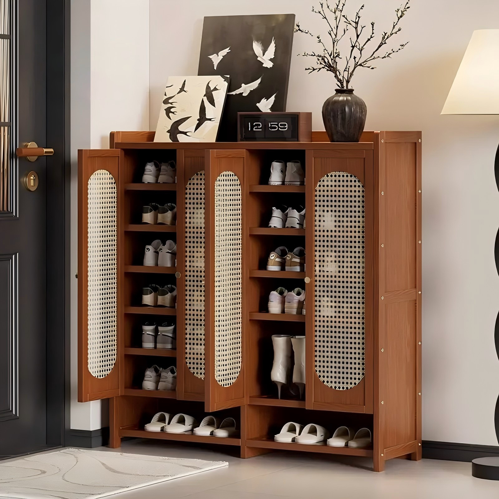 Shoe cabinet shoe rack household door multi-layer dustproof storage cabinet arc door large capacity storage cabinet rental house storage rack