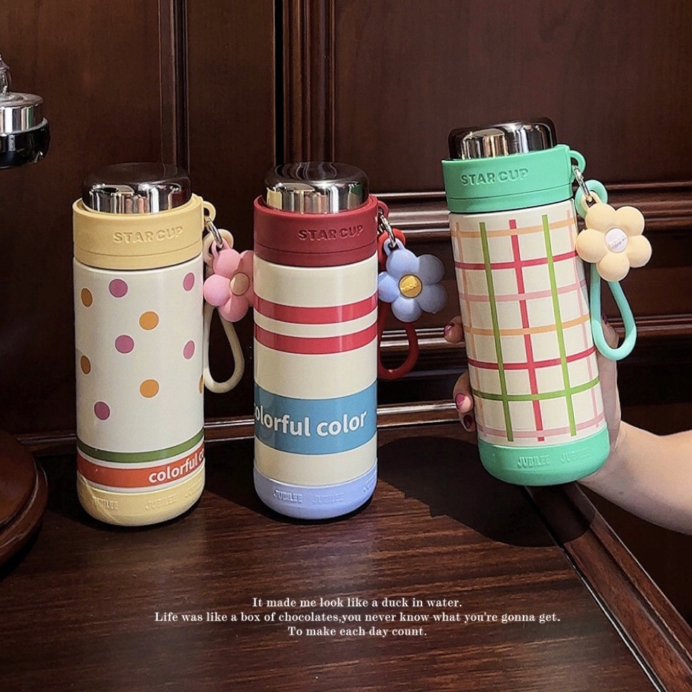 Girl's Exquisite Small Flower Thermos High-value Portable Water Cup Girl's Fashion Gift-giving Stainless Steel Vintage Cup